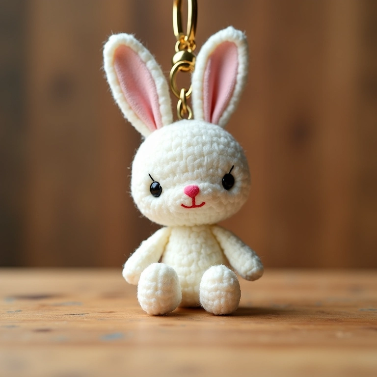 Coelho amigurumi como chaveiro.