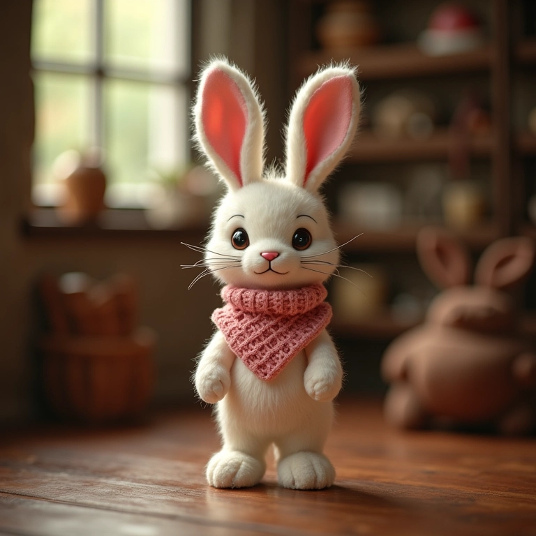 Coelho amigurumi como peso de porta.