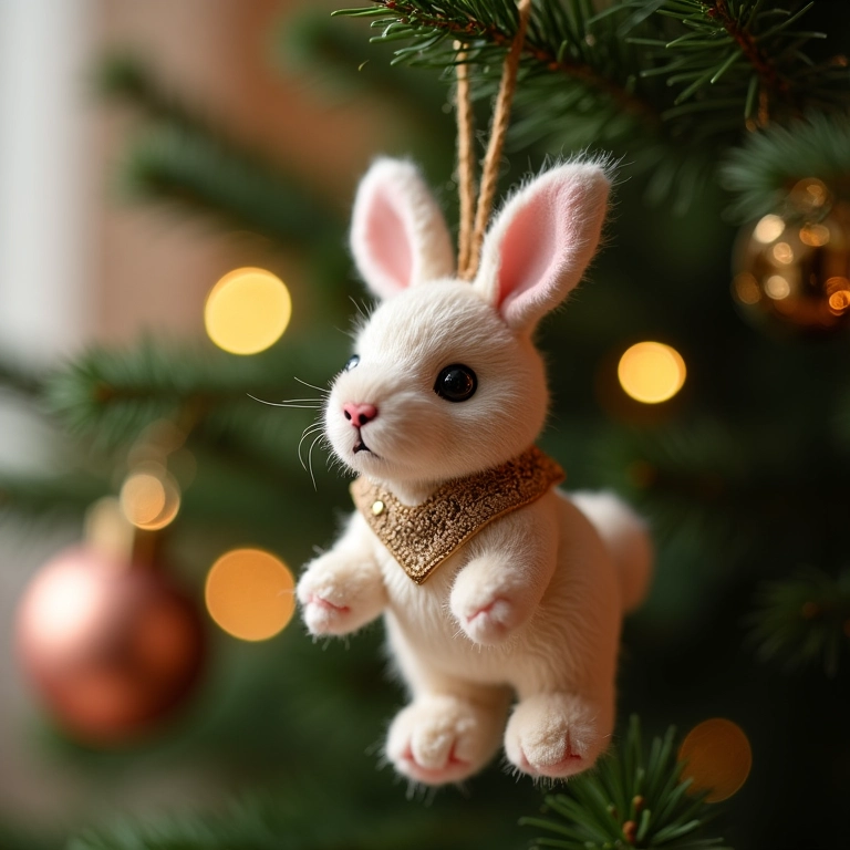 Coelho amigurumi para enfeitar a árvore de Natal.
