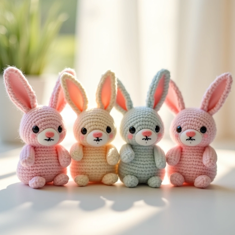 Coelhos amigurumi como lembrancinha de maternidade.