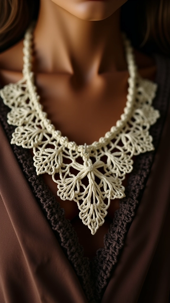 Colar de crochê com estilo vintage.