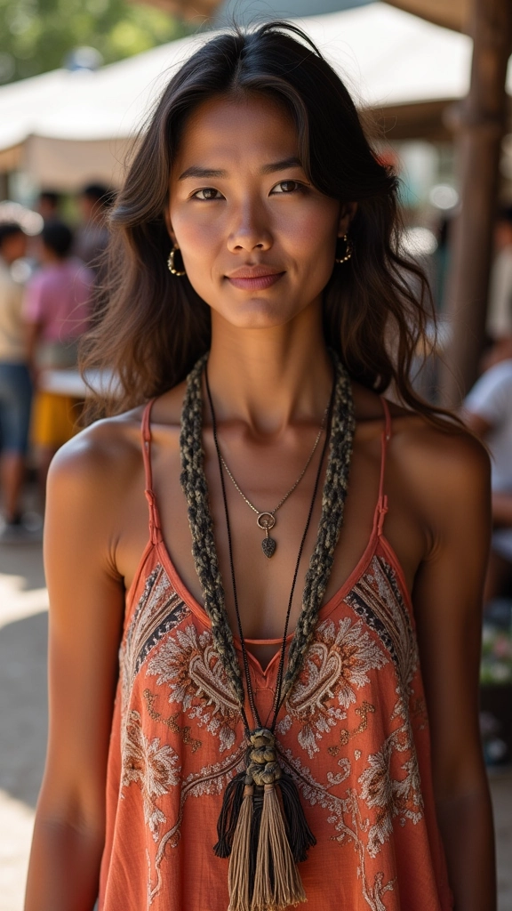 Colar de crochê em estilo boho chic.