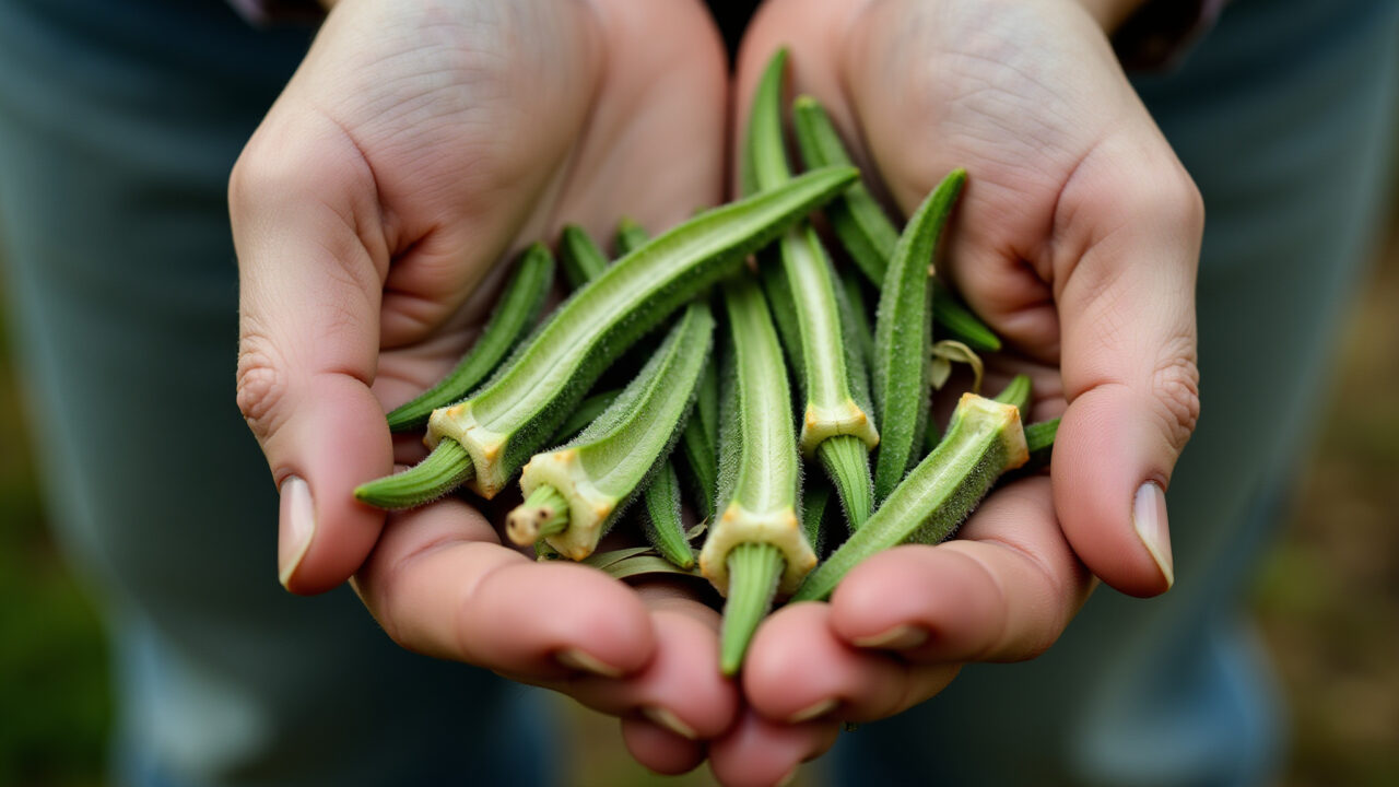 Collecting okra seeds, dried okra pods, backyard garden, organic gardening, professional Coletando sementes de quiabo de vagens secas no quintal.
