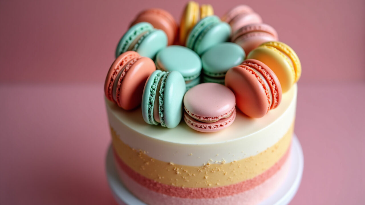 Bolo decorado feminino com macarons