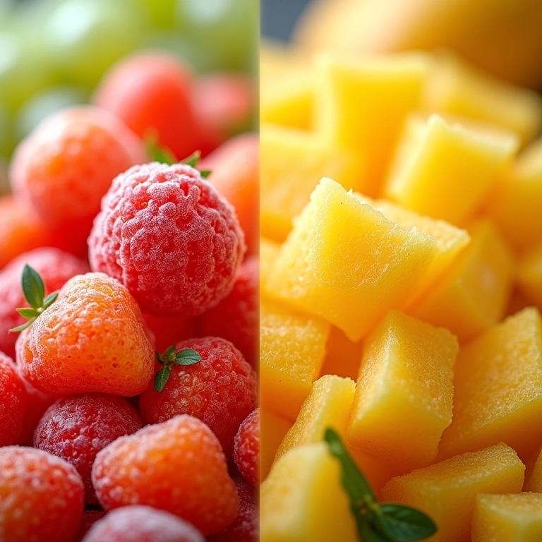 Comparativo de frutas frescas e congeladas para mocktails.