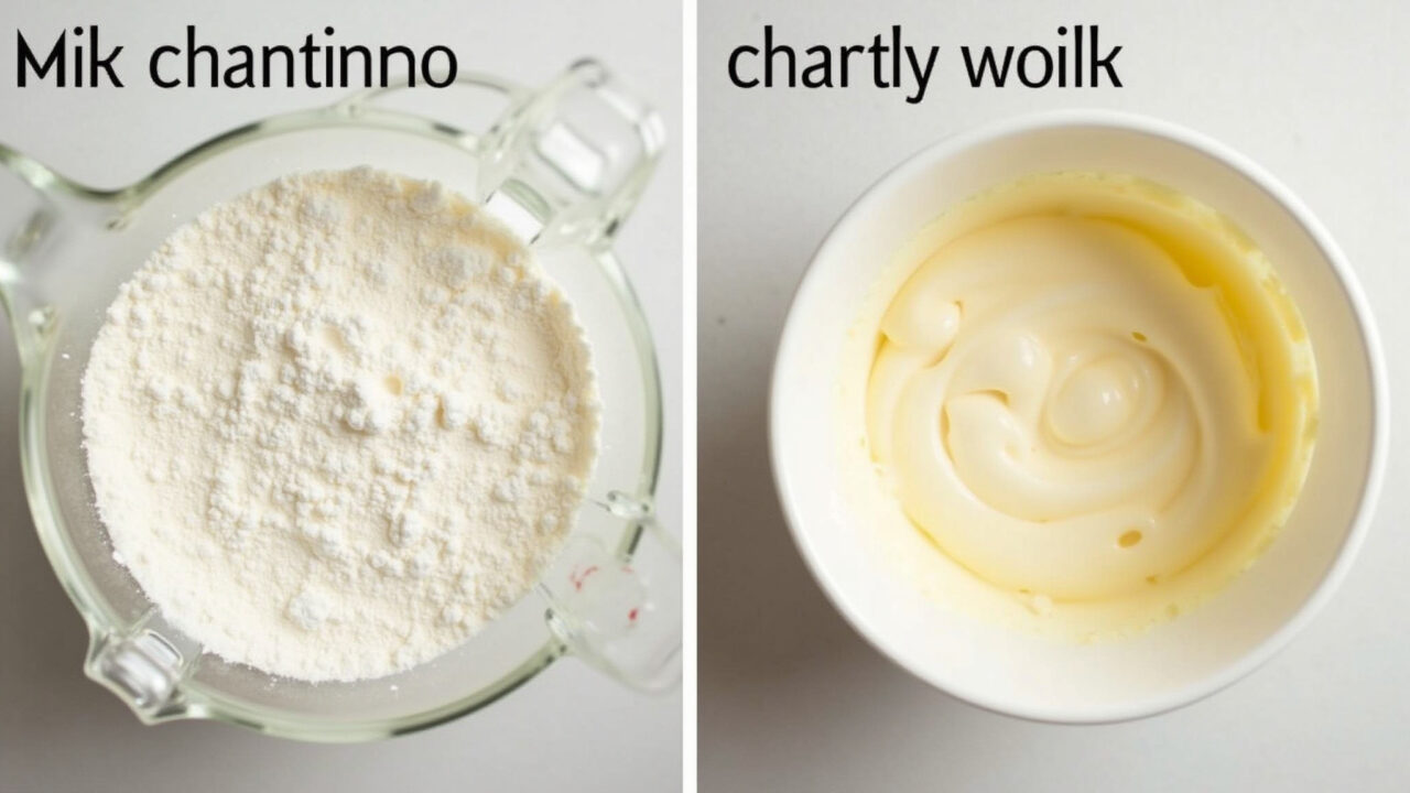 Comparison of ingredients: chantininho ingredients (milk powder, chantilly) vs. chantilly Comparativo de ingredientes: chantininho vs chantilly.