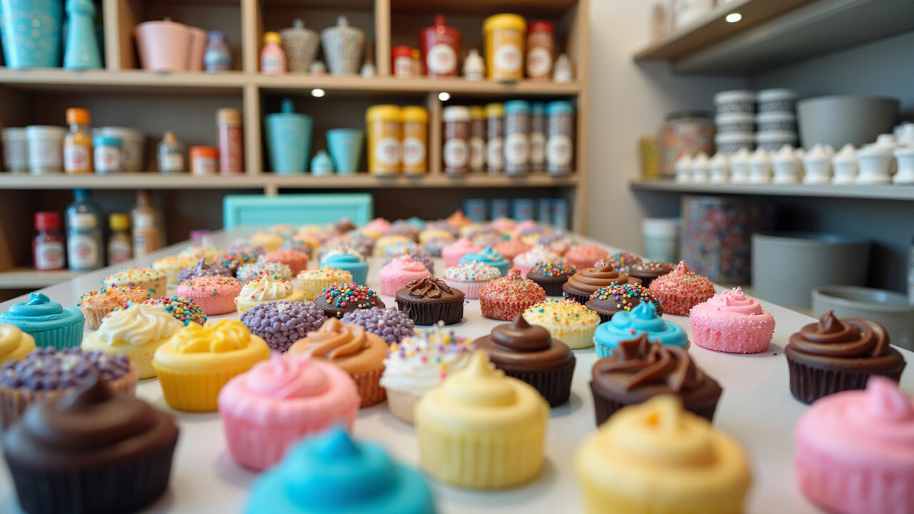 Loja de confeitaria com materiais para decorar bolos