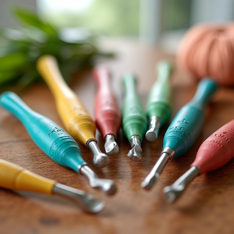 Conjunto de agulhas de crochê de diversos tamanhos com cabos ergonômicos.