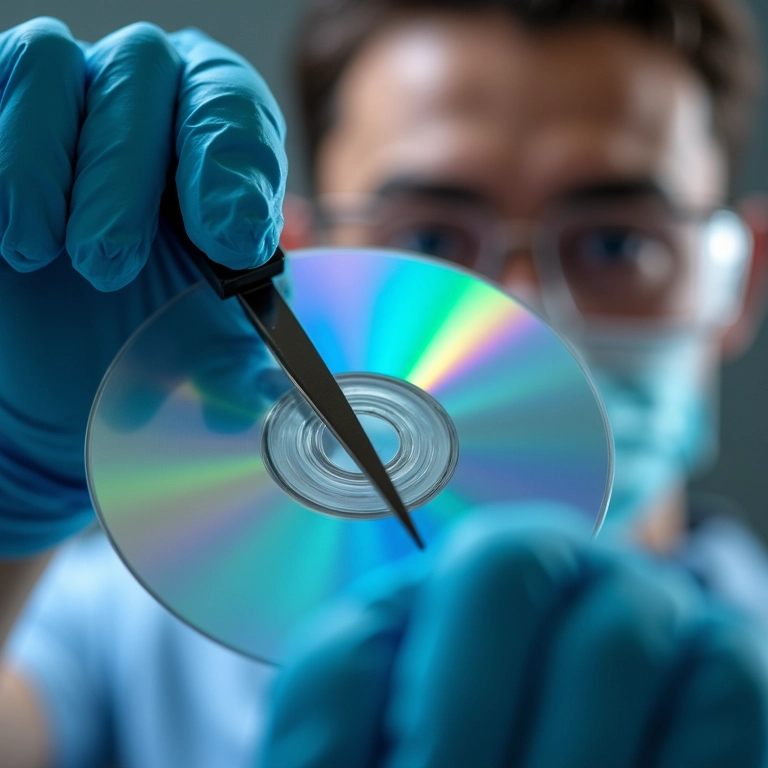 Cortando CDs com segurança: óculos e luvas de proteção.