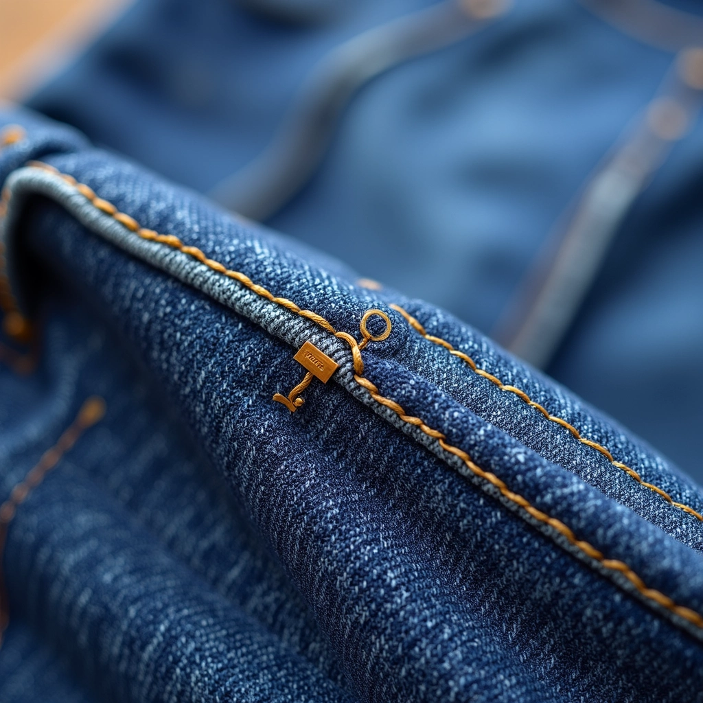 Costura francesa em jeans após anos de uso, demonstrando resistência.