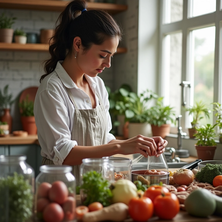 Cozinha com potes e recipientes transparentes de garrafa PET.