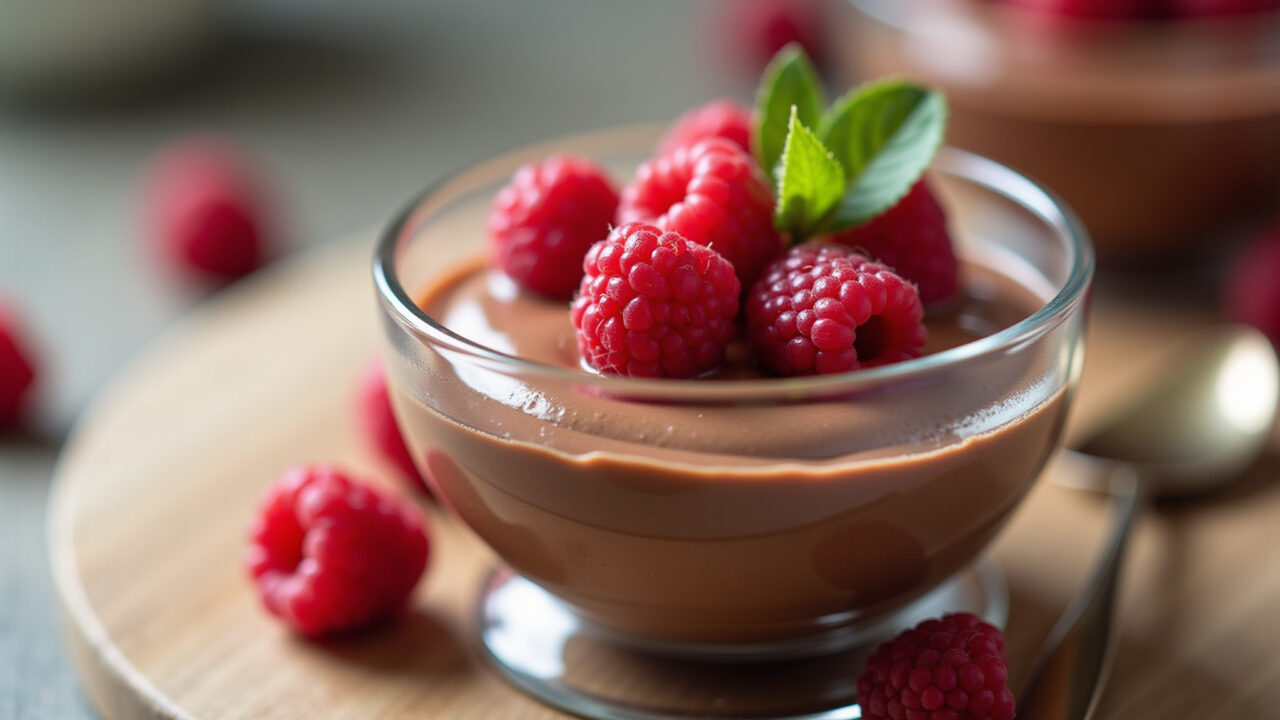 Mousse de chocolate simples e cremosa, sobremesa leve.