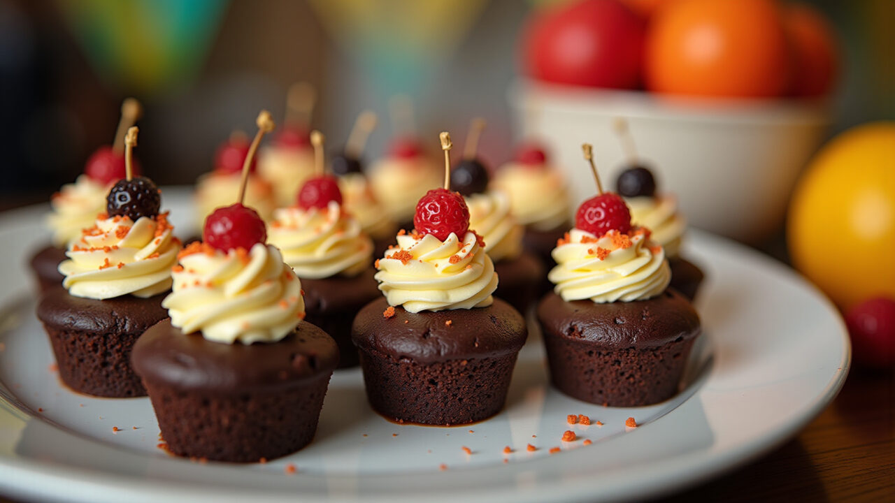Creamy Nescau brigadeiro, close-up shot, party setting, 8K, professional photography, sharp focus, Brigadeiro de Nescau cremoso.