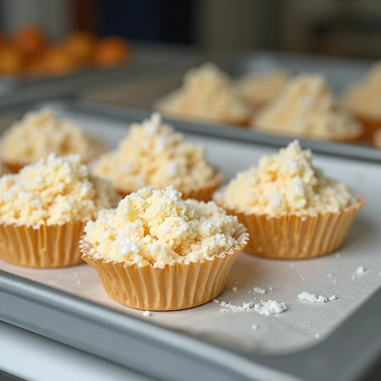 Crumble congelado em porções individuais.