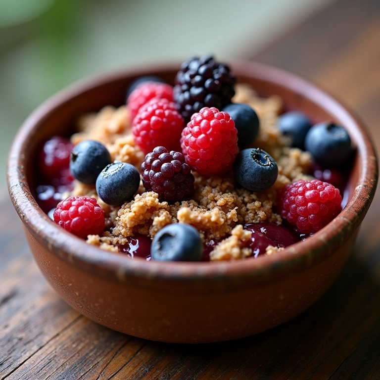 Crumble de frutas vermelhas, uma explosão de cores e sabores.