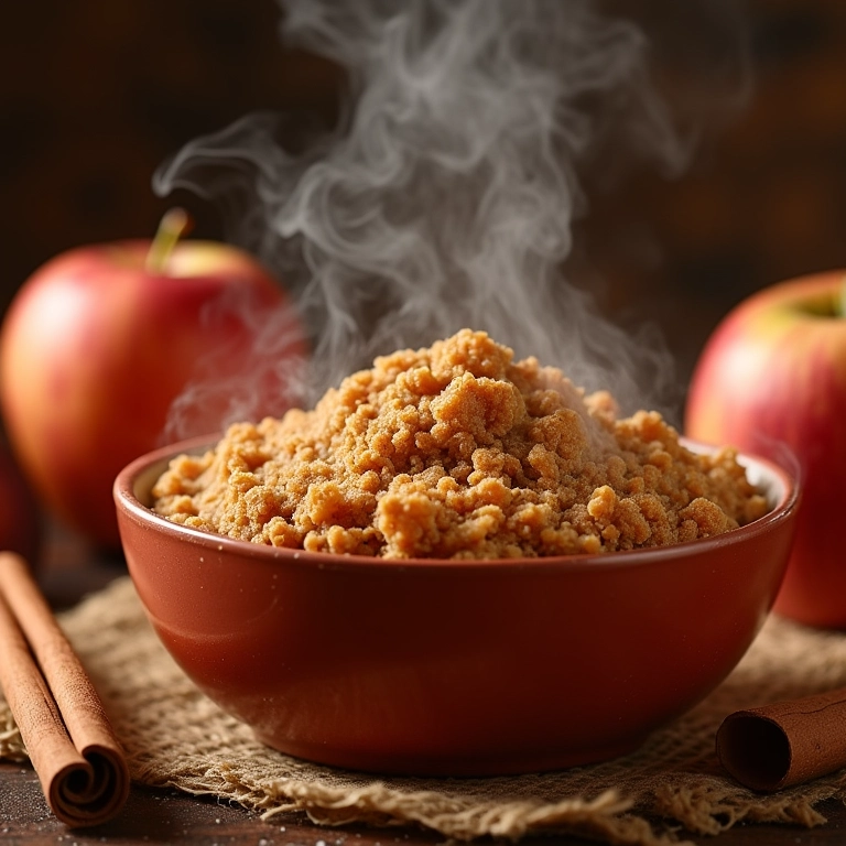 Crumble de maçã com canela, uma sobremesa clássica e reconfortante.