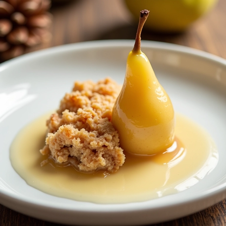 Crumble de pera com gengibre, uma sobremesa sofisticada e saborosa.