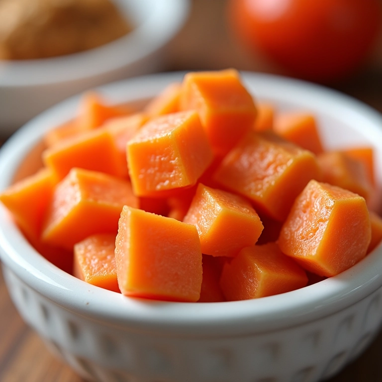 Cubinhos de frango e cenoura para cães.