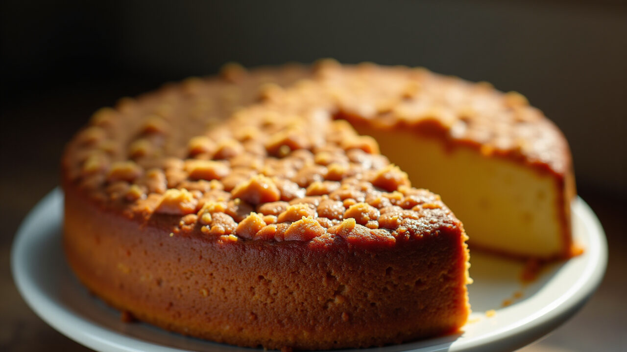 Cuca, professional photography, 8K, crunchy, natural lighting, german cake, golden, lifestyle Cuca de polvilho azedo, delícia alemã com sotaque brasileiro.