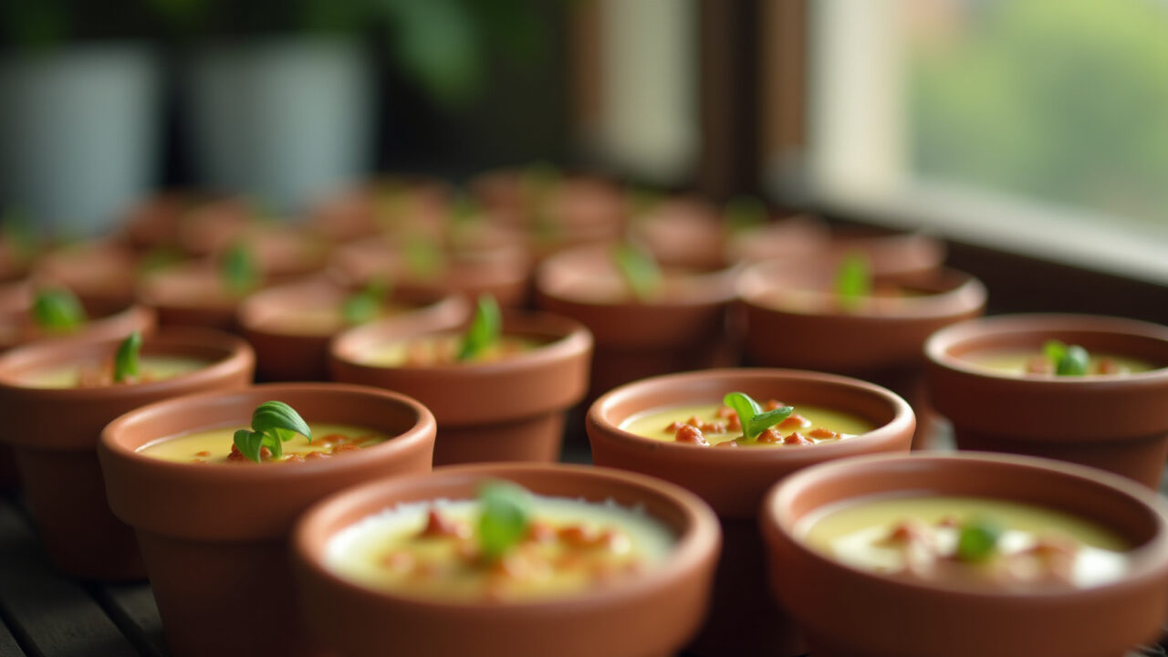 Danoninho caseiro de leite em pó in small pots, professional photography, 8K quality, sharp focus, Danoninho caseiro de leite em pó em potinhos.