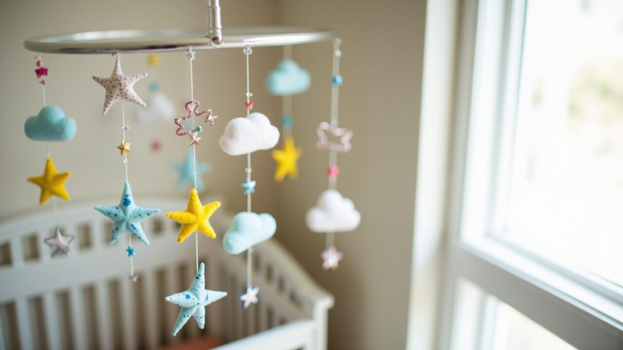 Móbiles decorativos de garrafa PET e EVA para bebê.