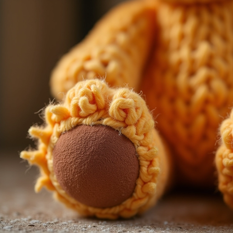 Detalhe das patas de um leão amigurumi perfeito.