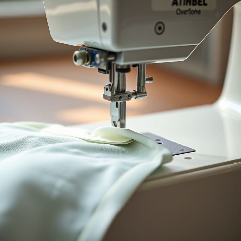 Detalhe de bainha de lenço feita com máquina overlock.