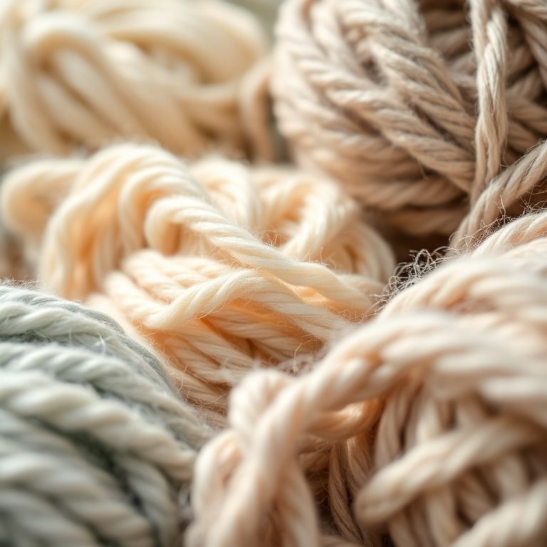 Detalhe de diferentes materiais para manta de crochê.
