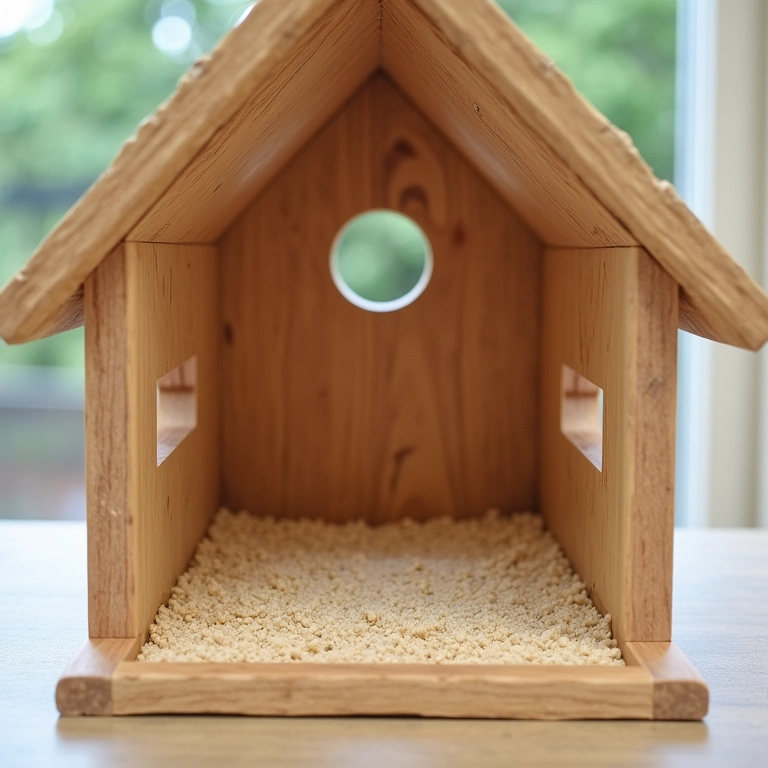 Detalhes internos de uma casinha de passarinho: ventilação e limpeza.