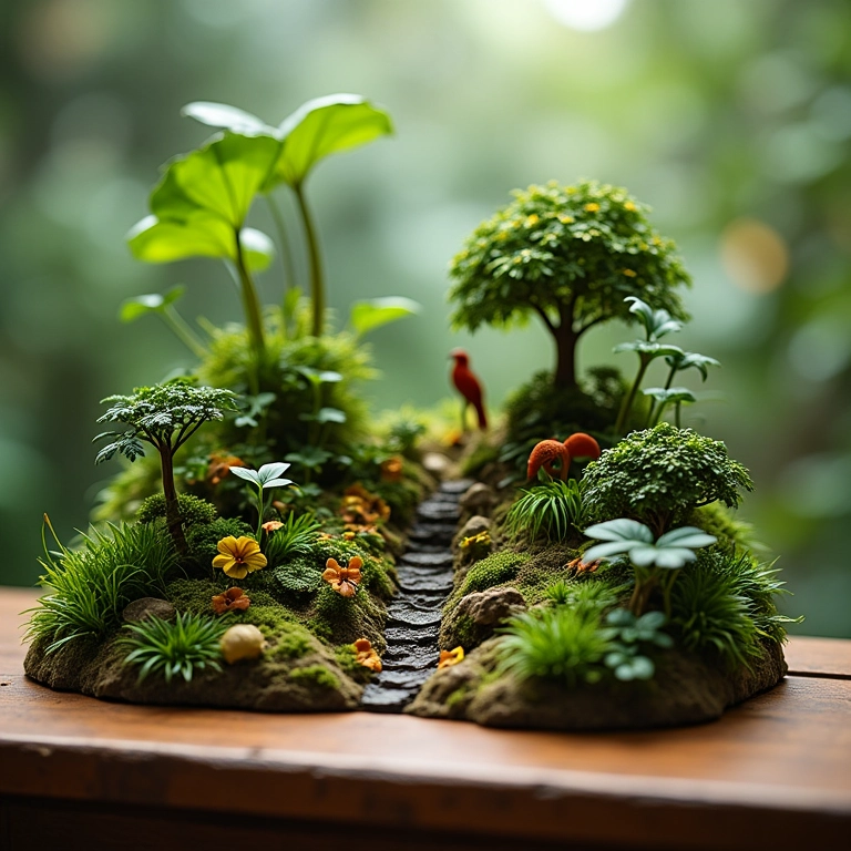 Diorama detalhado de uma floresta tropical brasileira.
