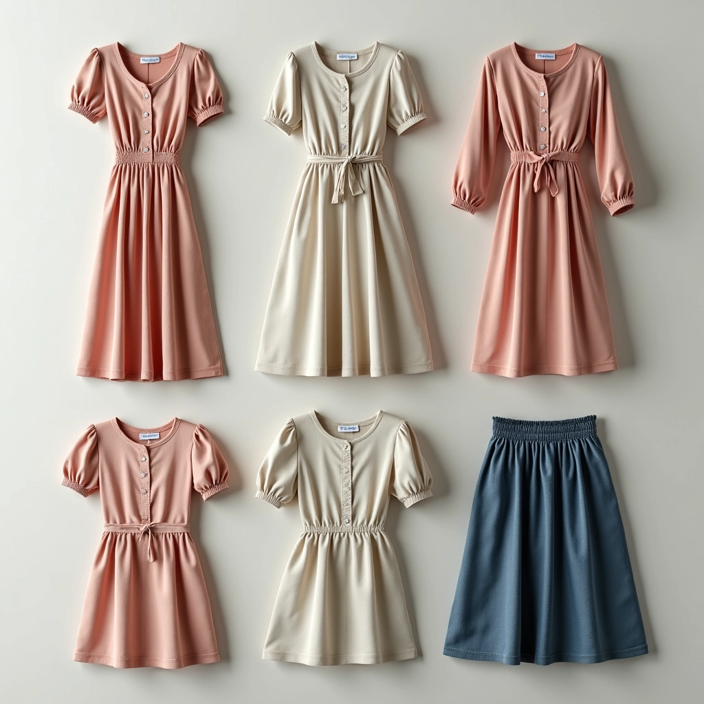 Diversas peças de roupa com costuras francesas, demonstrando versatilidade.