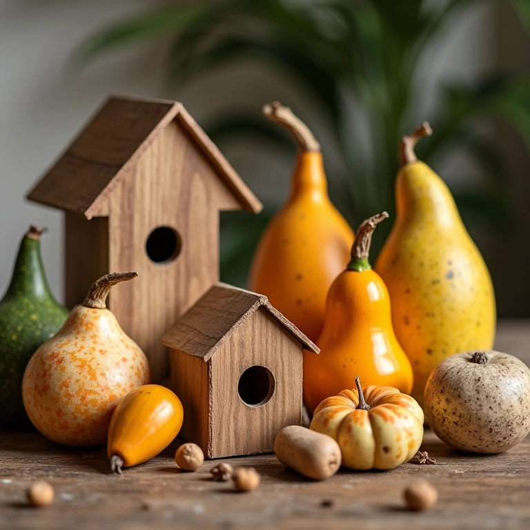 Diversidade de materiais para construir casinhas de passarinho artesanais.