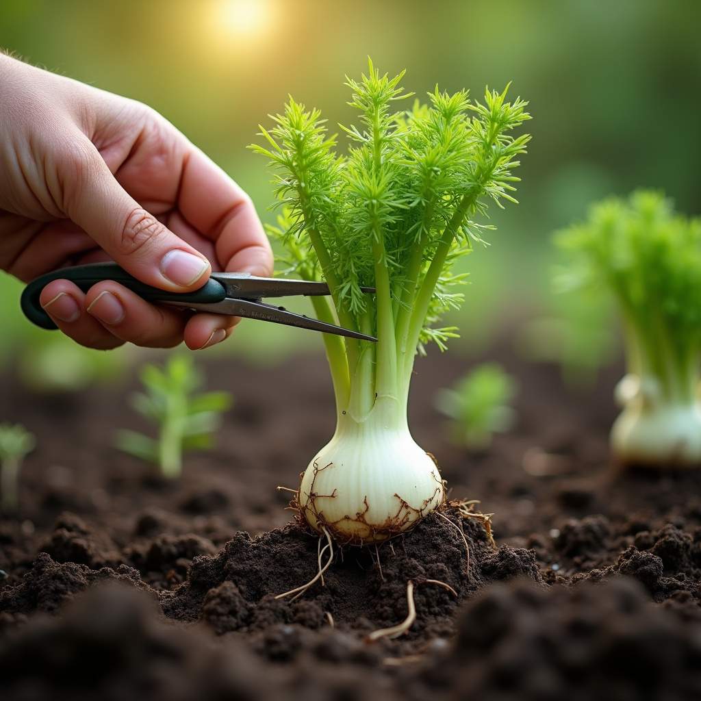 Dividing fennel plant roots for propagation, natural light, organic gardening, 8K quality, sharp Multiplicando a erva doce.