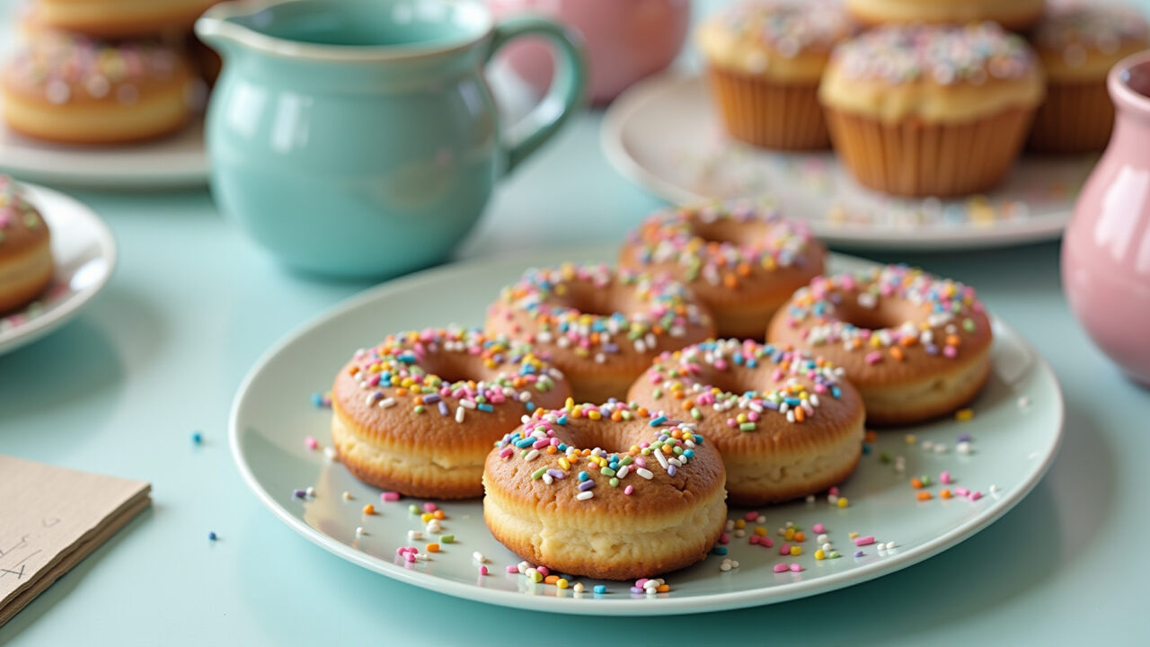 Docinhos de leite em pó on a party table, decorated with colorful sprinkles, professional Docinhos de leite em pó decorados em mesa de festa.