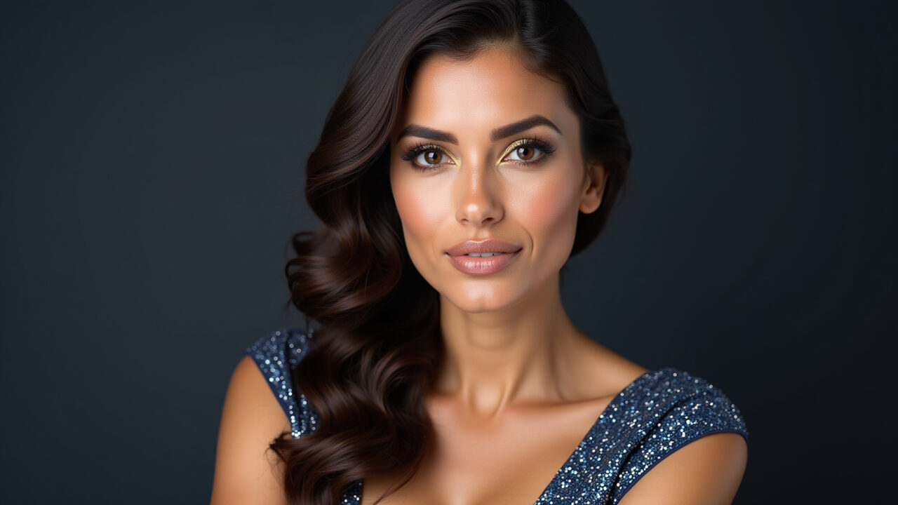 Olho esfumado com brilho para vestido azul com brilho.