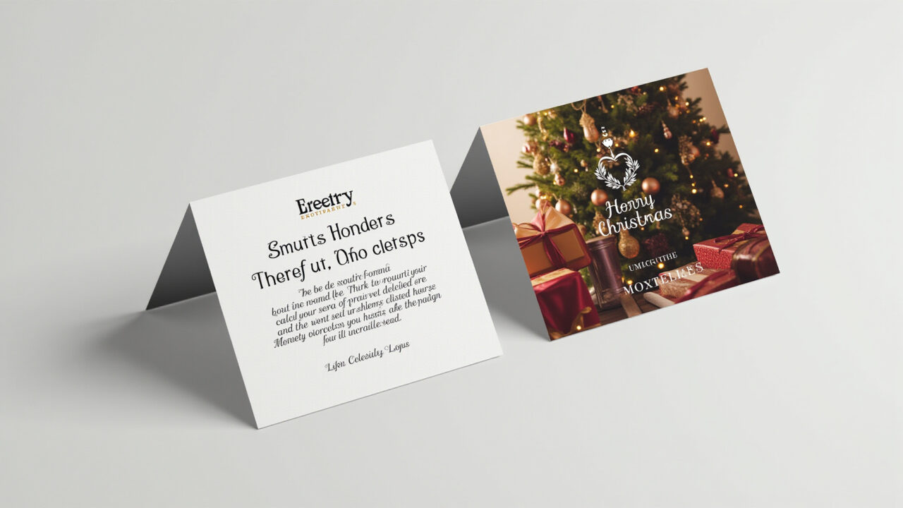 Elegant Christmas card with a message of gratitude to clients, sophisticated design, Brazilian Cartão de Natal elegante para clientes com mensagem de gratidão.