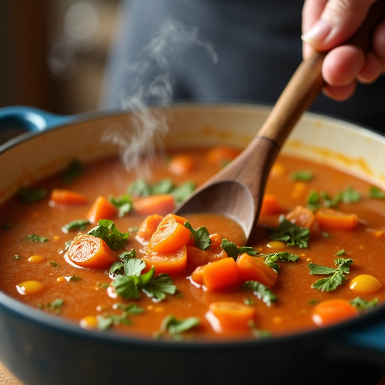 Engrossando a sopa de legumes.