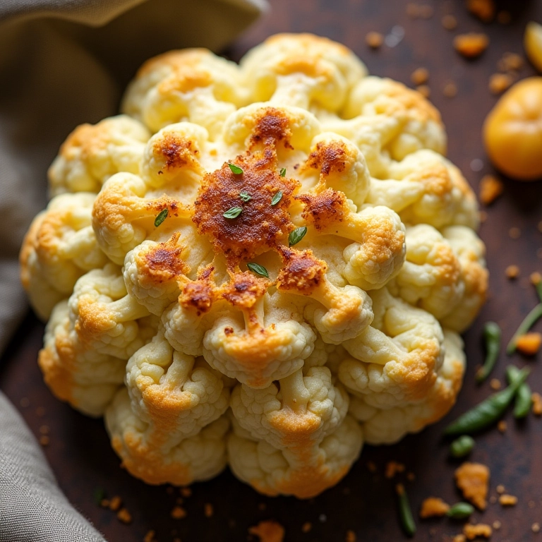 Esfiha de couve-flor com cobertura de queijo.