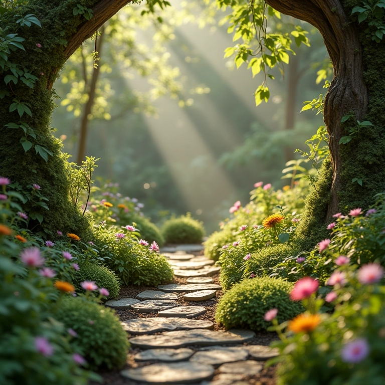 Espaço de meditação em jardim de fadas.