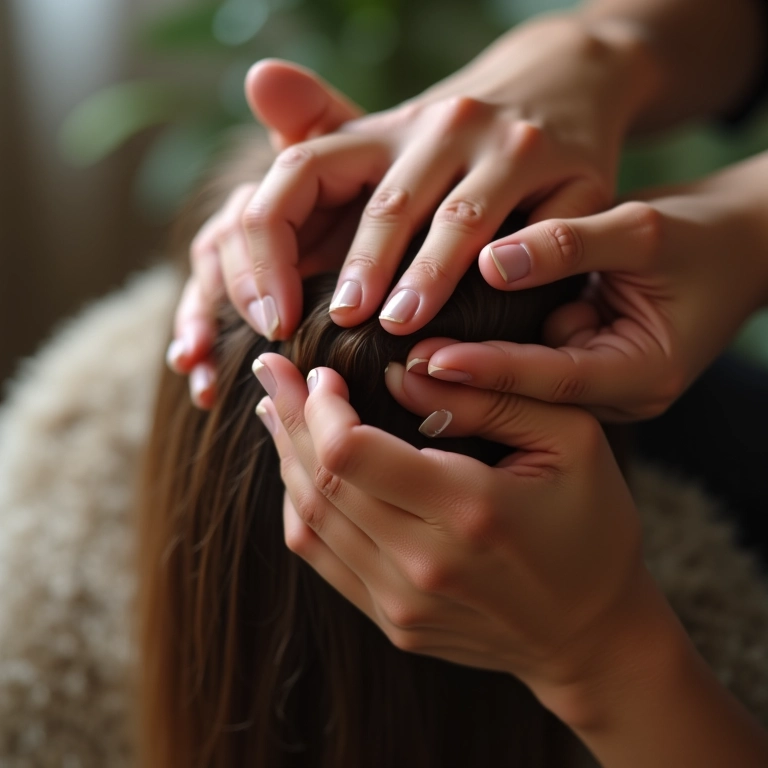 Especialista demonstra técnica de aplicação de óleo no cabelo.