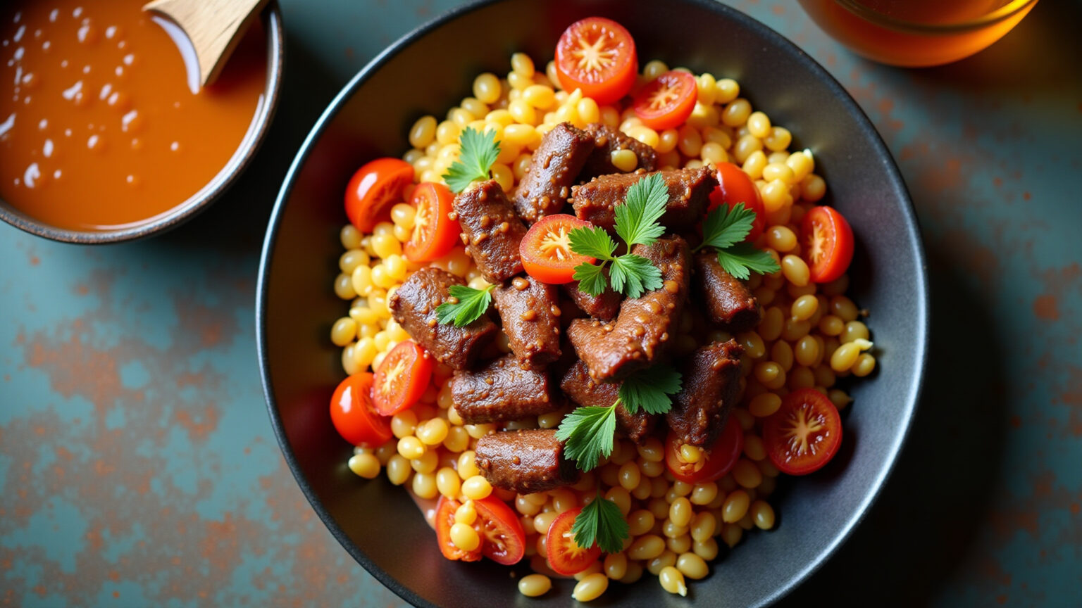 Quiabo com carne moída, prato caseiro brasileiro.