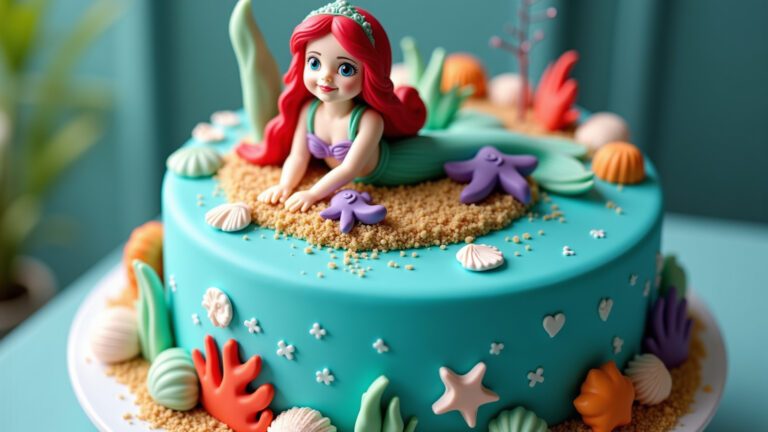 Bolo decorado da Ariel com tema do fundo do mar.