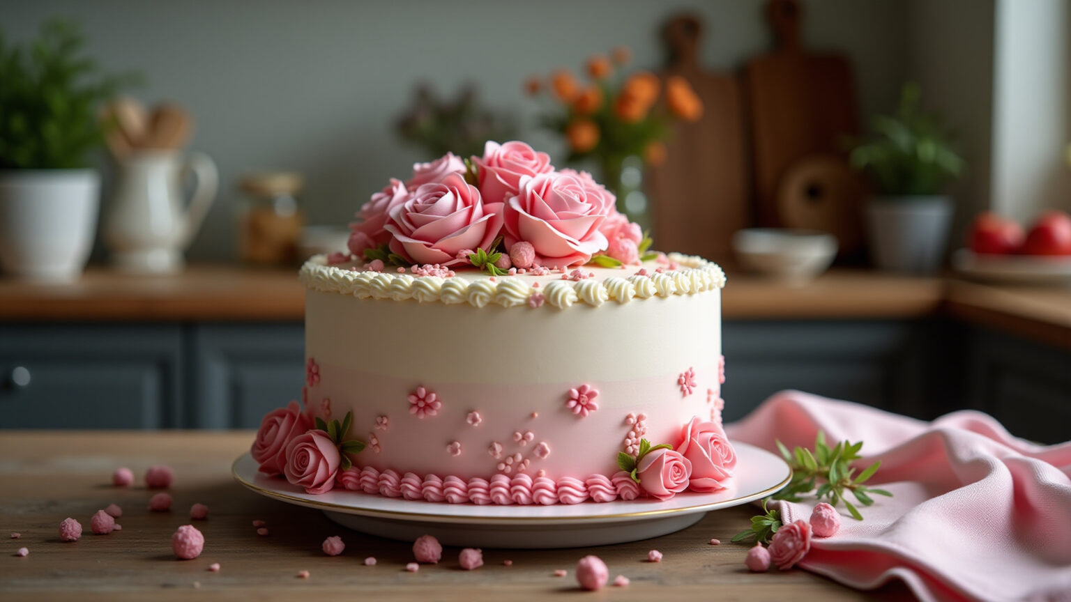 Bolo decorado feminino com detalhes vibrantes.