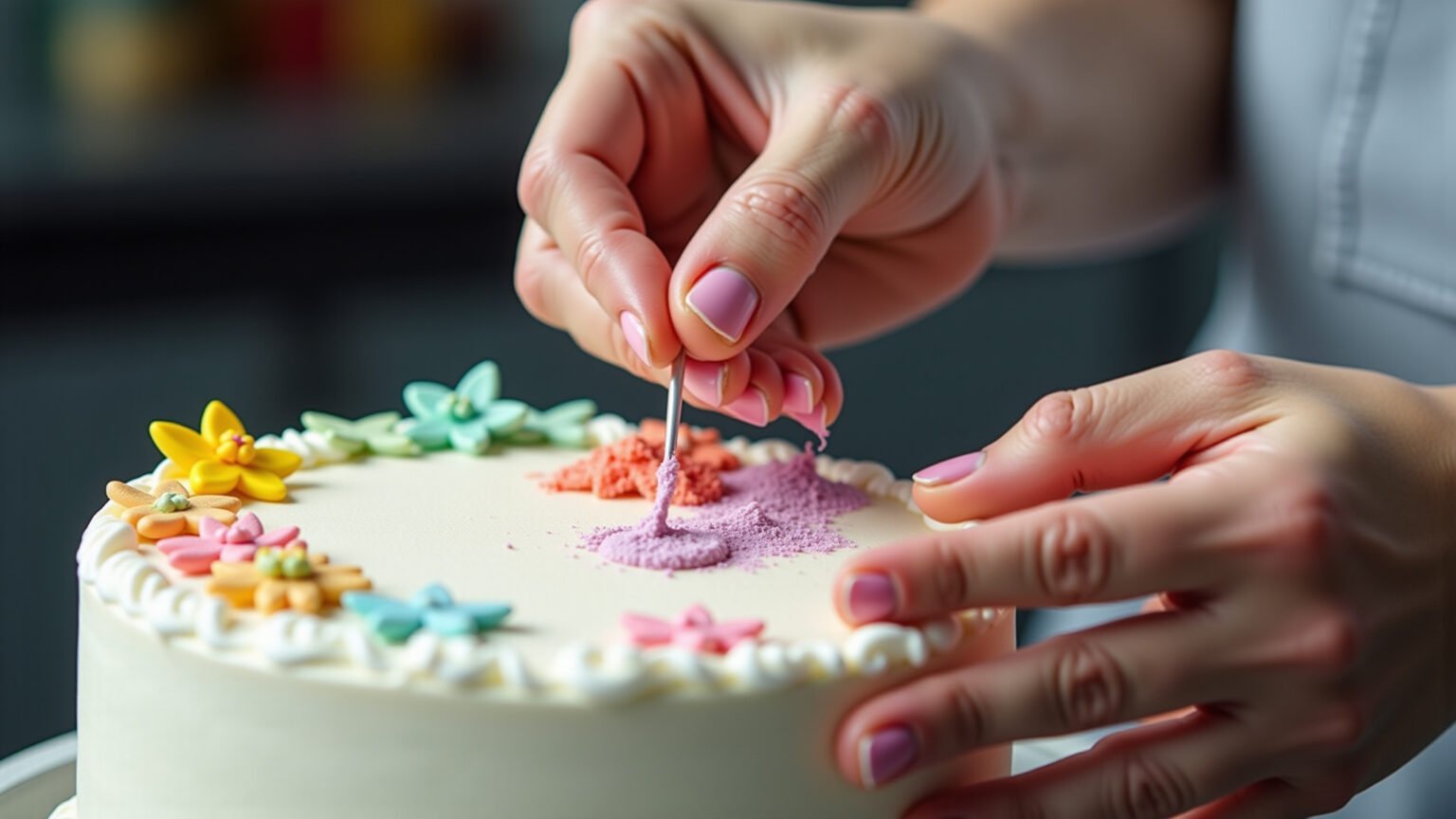 Passo a Passo: Como Tingir Pasta Americana com Perfeição! Mãos tingindo pasta americana branca com corantes coloridos.
