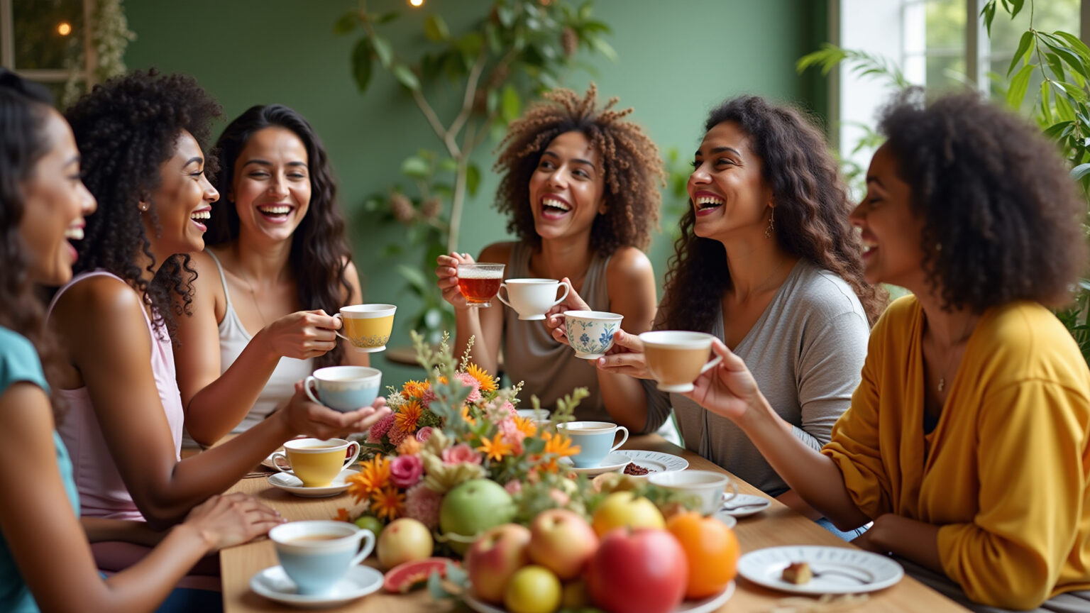 Amigos brasileiros degustando diferentes tipos de chá.