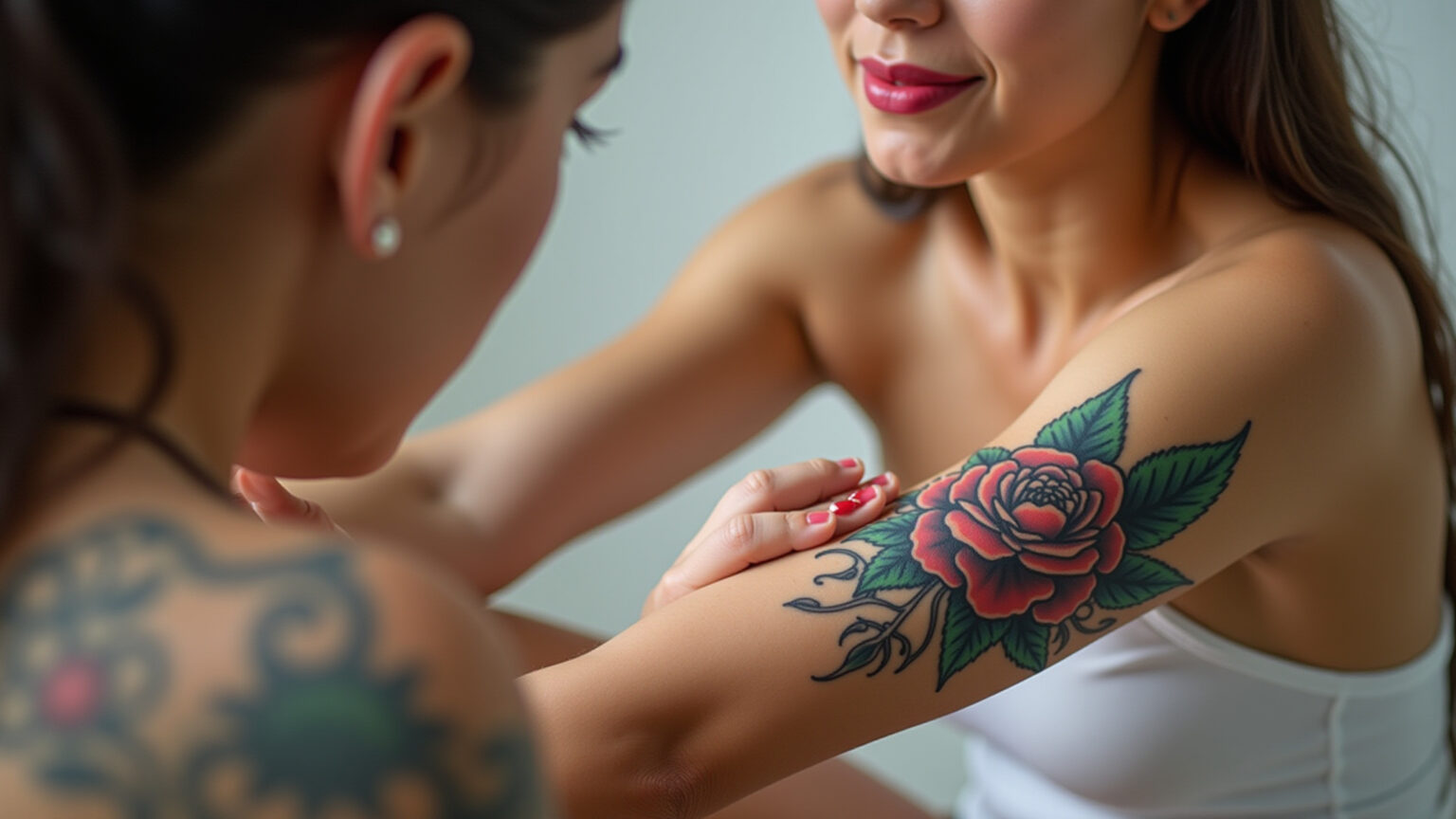 O que passar na tatuagem nova para proteger a cor? Mulher hidratando tatuagem colorida para proteger as cores.