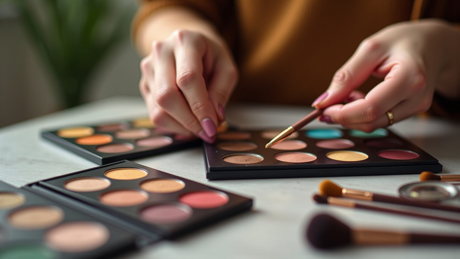 Mulher montando paleta de sombras magnética DIY.