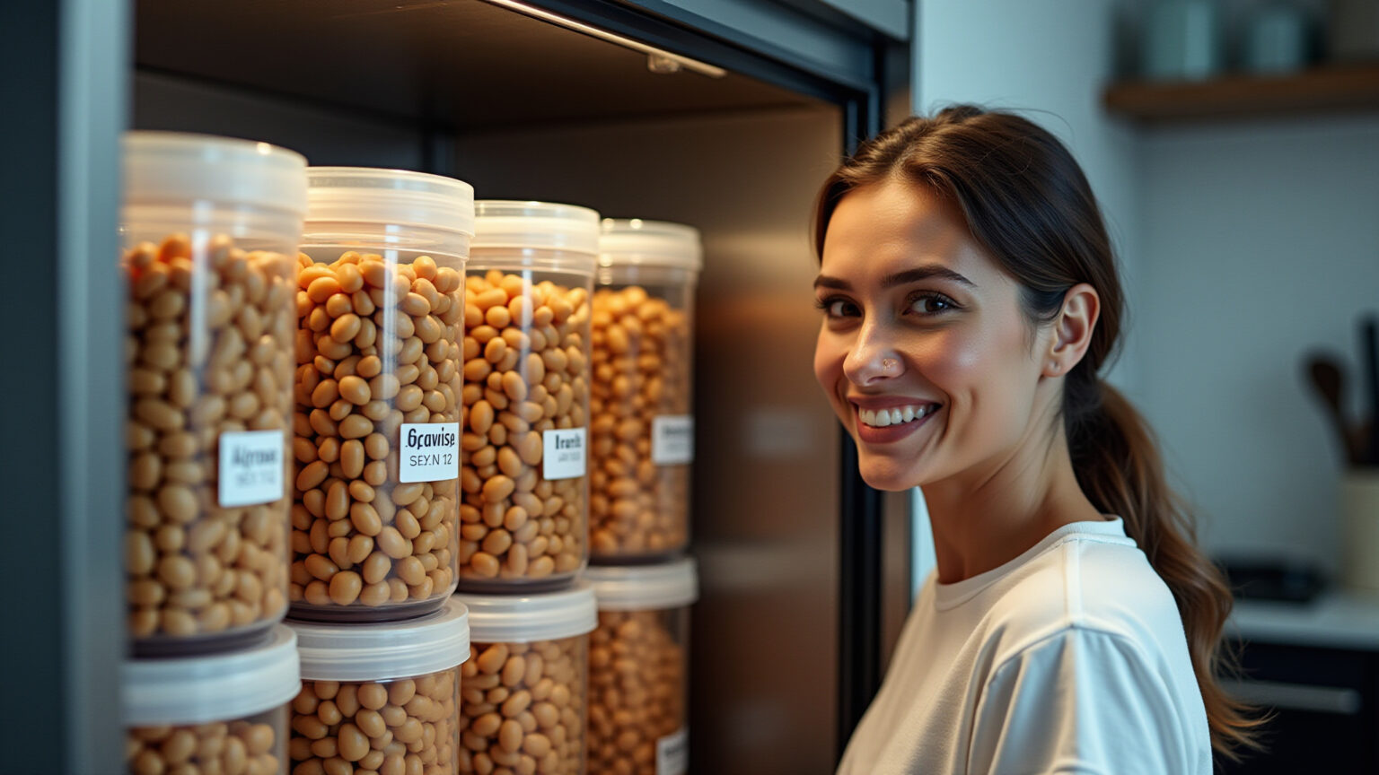 Feijão caseiro congelado em porções, pronto para uso.