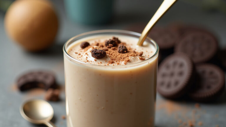 Mousse de whey de cookies cremosa e irresistível.