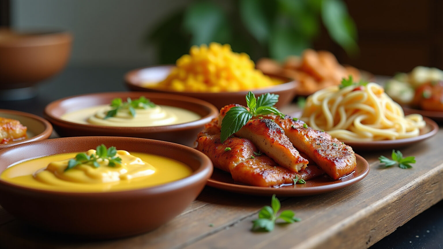 Variedade de pratos deliciosos feitos com creme de leite.